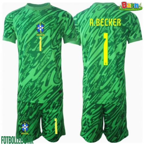 Brasilien Alisson Becker #1 Målvakt Hemmaställ Barn Copa America 2024 Kortärmad (+ Korta byxor)